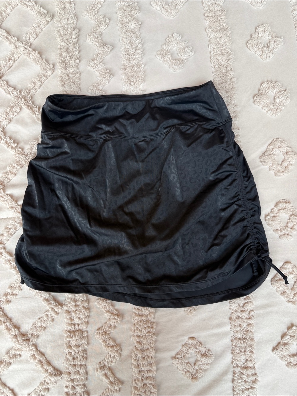 KIAVA Black Mini Skirt with Side Drawstring